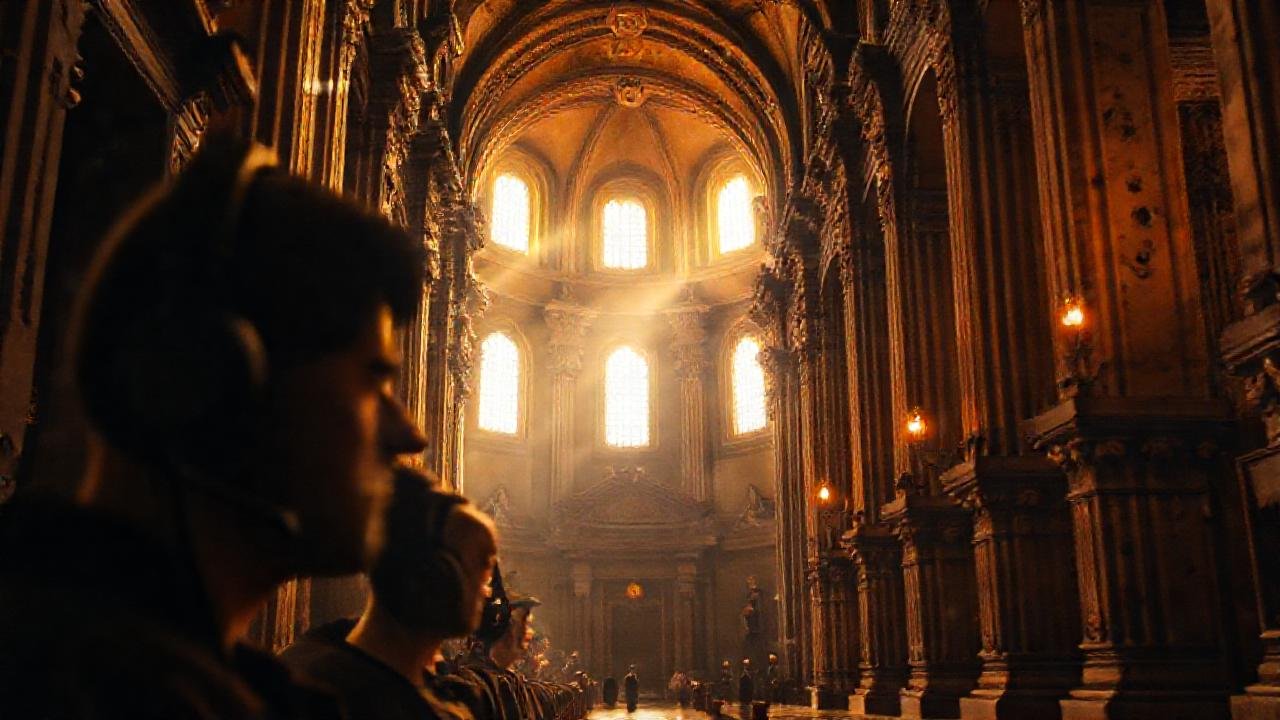 Catedral antigua: luz dorada y misterio