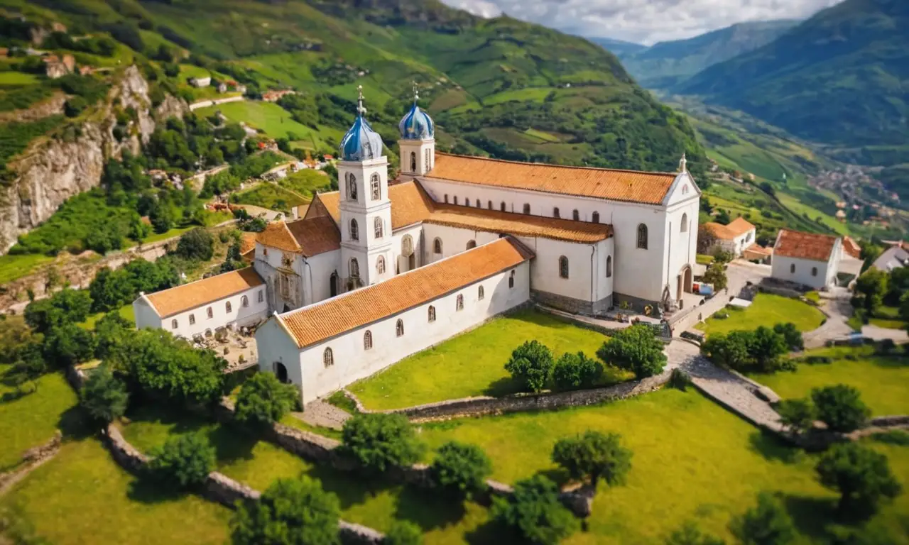 Guía de viaje con murales de monasterio en Oseira