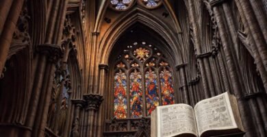 Una catedral gótica detallada y dramática