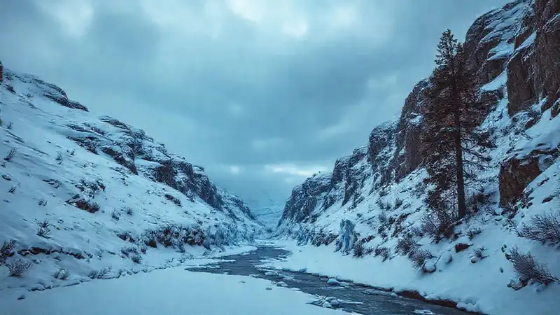 Canto nevado: paisaje invernal dramático y sereno
