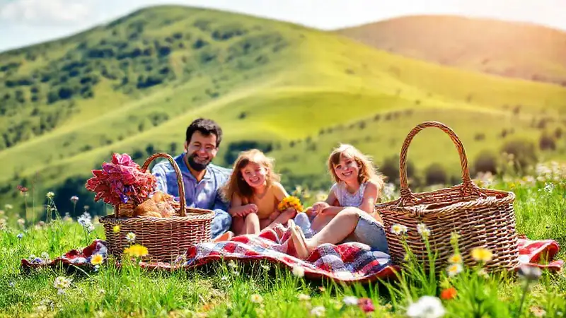 Familia feliz en un picnic idílico