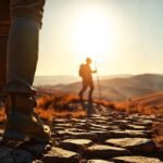 Peregrino camina por paisajes españoles antiguos