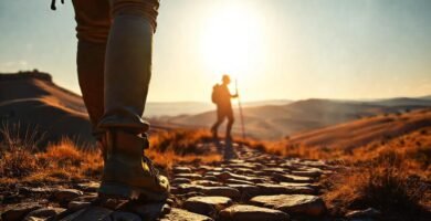 Peregrino camina por paisajes españoles antiguos