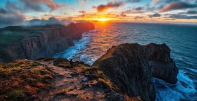 Un excursionista contempla un paisaje costero impactante