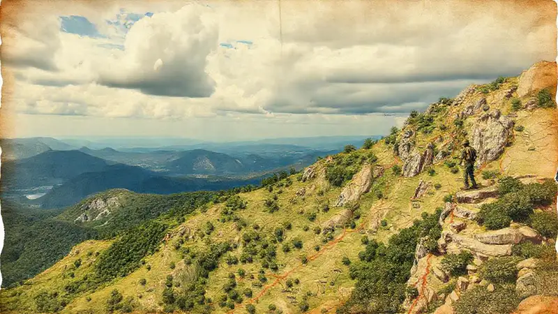 Mapa de senderismo montañoso, vistas panorámicas