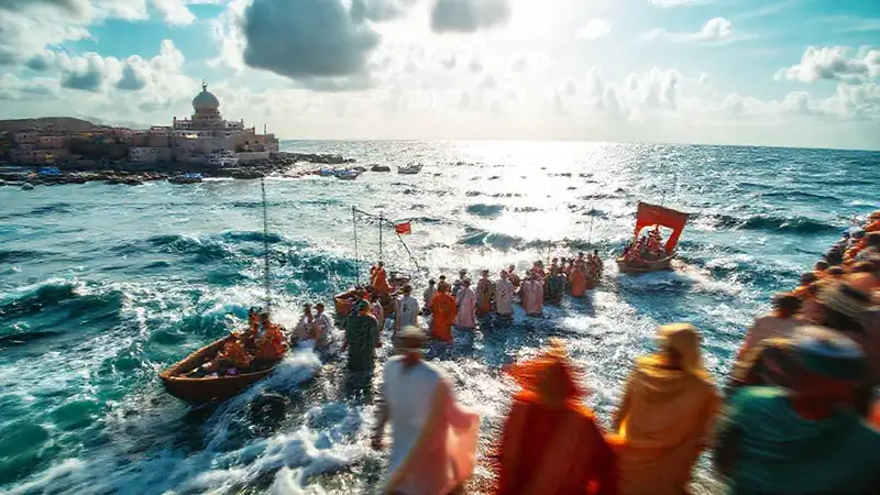 Un festivo viaje costero, colorido y nostálgico