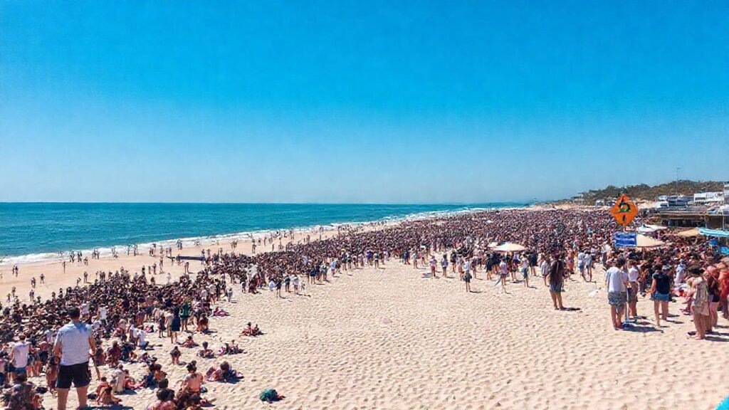 Playa concurrida