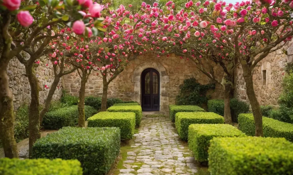 Papel pintado con camélias y escenas de Pontevedra