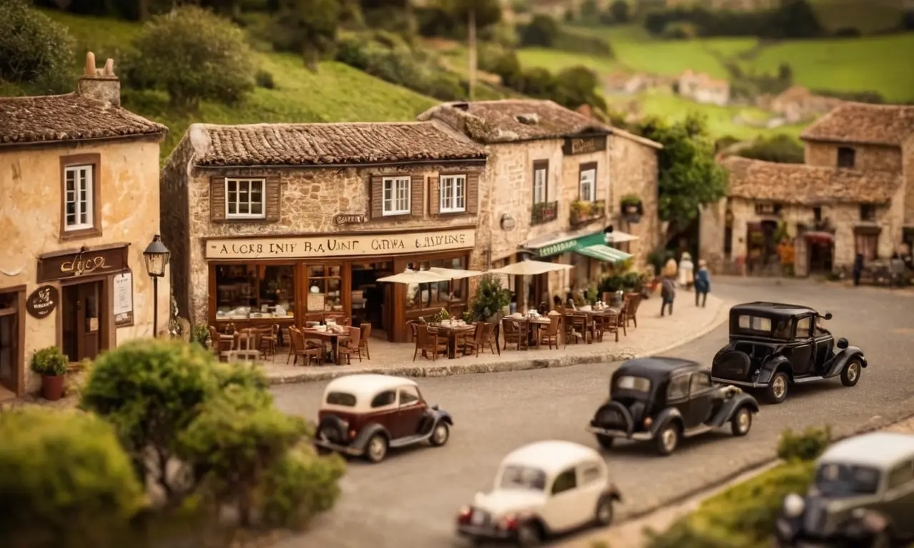 Papel pintado vintage con tonos marrones y paisajes gallegos