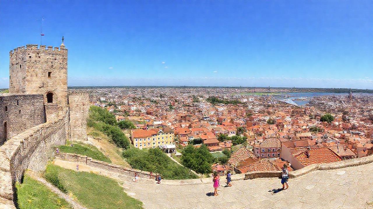 Castillo medieval con vista panorámica vibrante