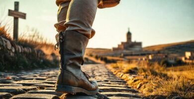 Un peregrino busca la catedral en España