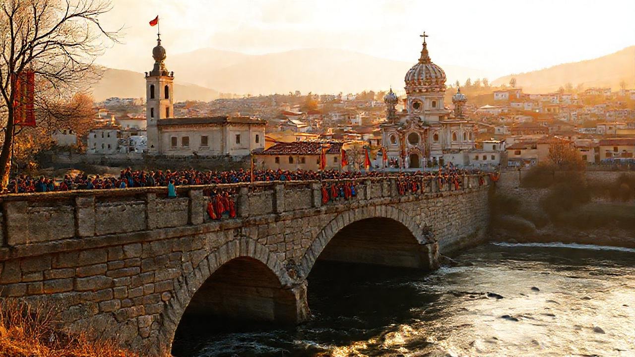 Ourense: puente, peregrinos y luz dorada