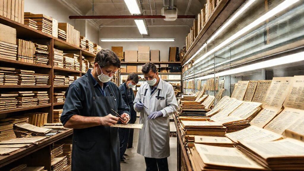 Restauradores cuidan documentos históricos con detalle
