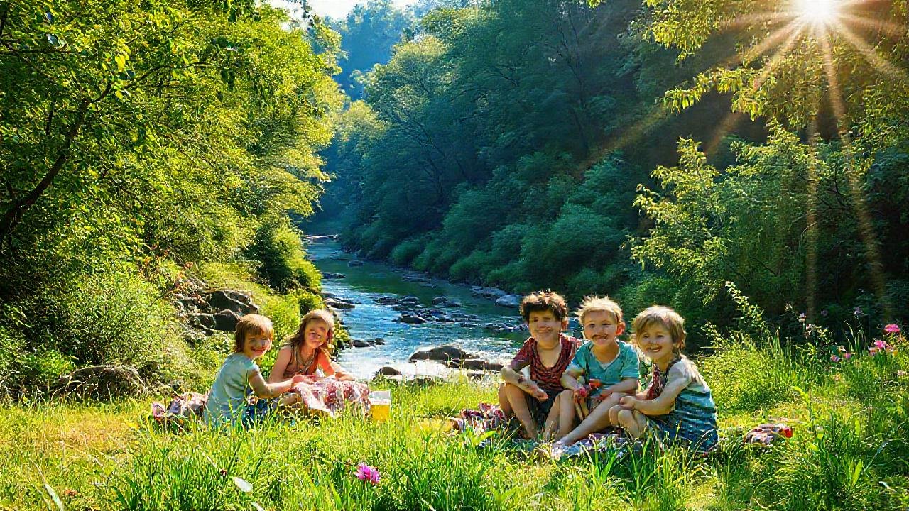 Un picnic familiar radiante en la naturaleza