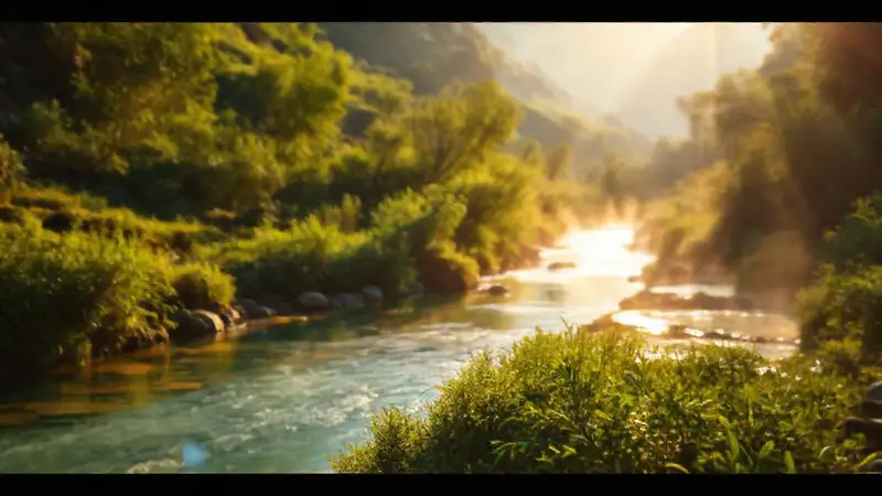 Valle verde relajante con aguas termales