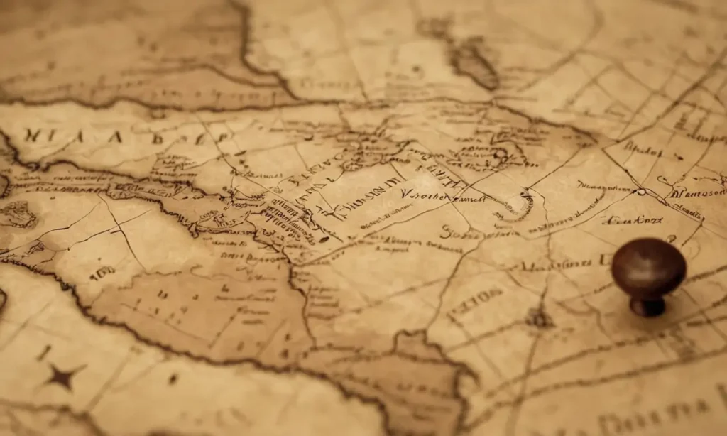 El papel pintado descolorido muestra un mapa colonial