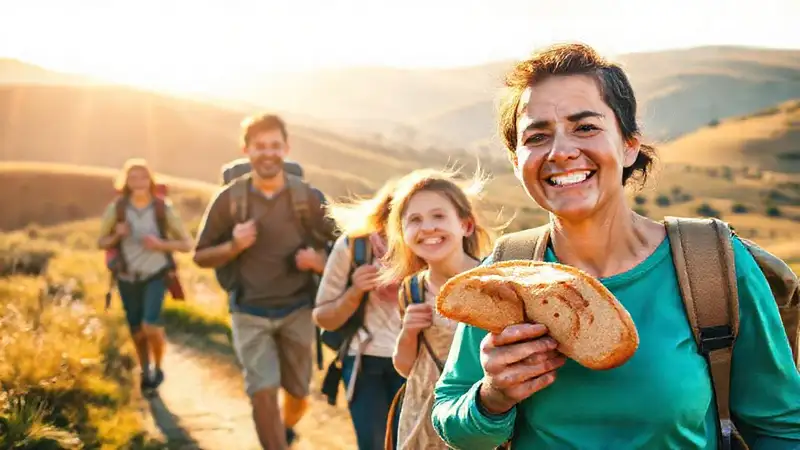 La familia española camina felizmente por el Camino