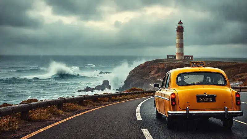 Costa, taxi, Finisterre, cielo dramático