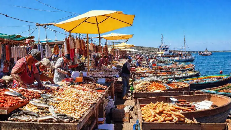 Ourense costera: mercado de mariscos vibrante