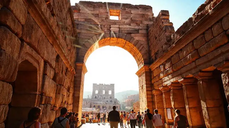 El arco romano imponente atrae a turistas