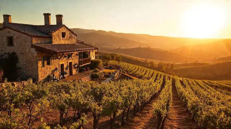 Un paisaje español vitivinícola encantador y cálido