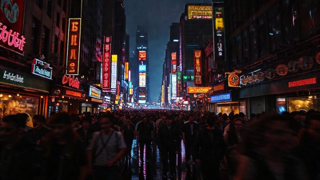 La ciudad nocturna vibra con luces