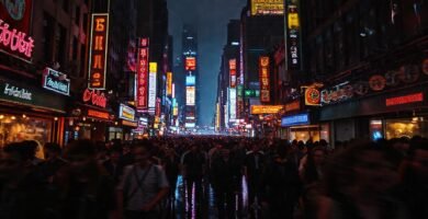 La ciudad nocturna vibra con luces