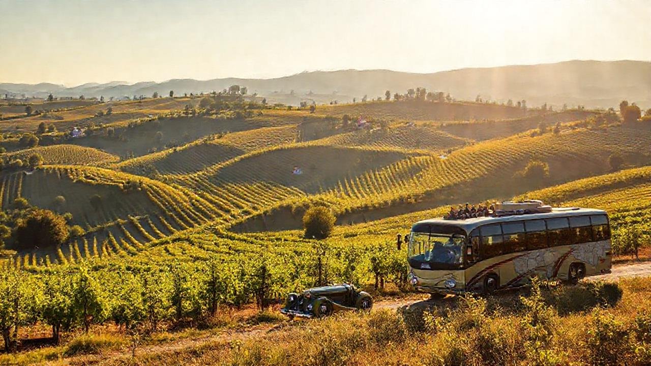 Turismo de vino en paisaje idílico