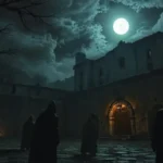 Un monasterio oscuro y misterioso por la noche