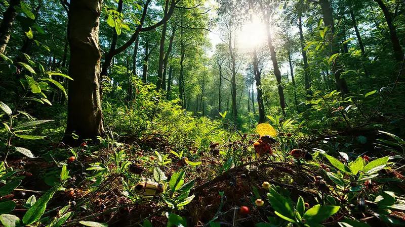 Un paisaje forestal vibrante y detallado