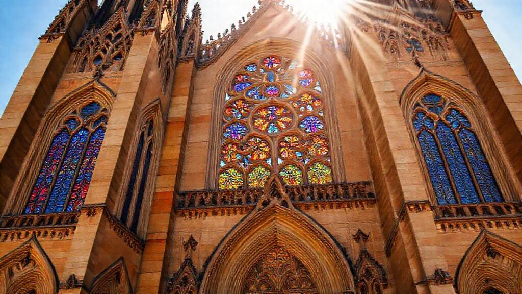 Una catedral gótica irradia luz cálida