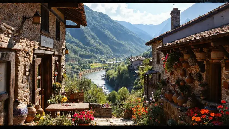 Un restaurante rústico en valle verde