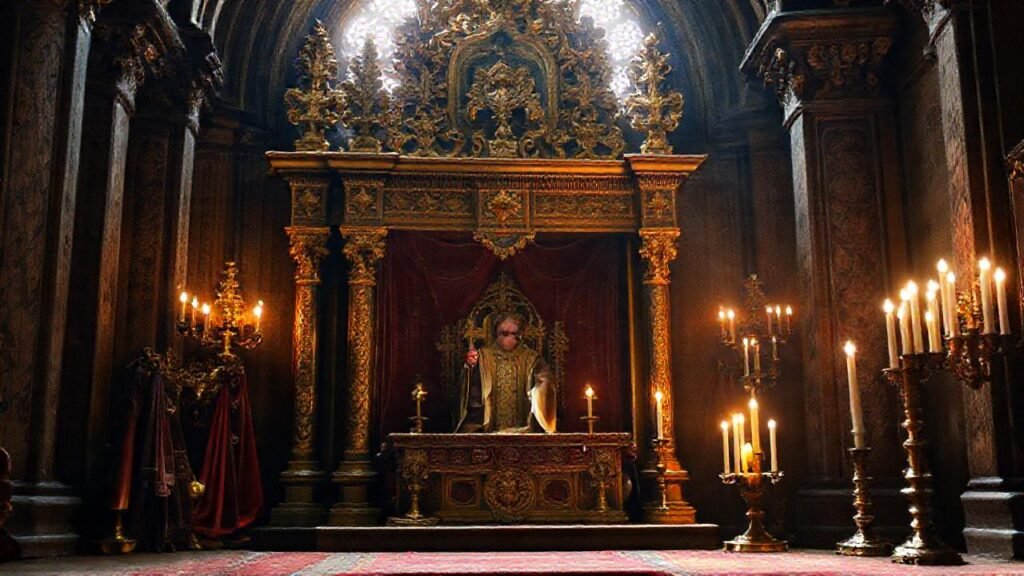 Santiago antiguo: altar dorado y brillante