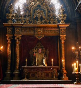 Santiago antiguo: altar dorado y brillante