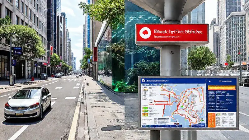 Ciudad moderna con vistas y mapas