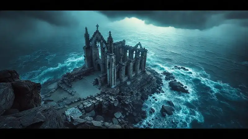 Ruinas catedralicias sombrías evocan misterio eterno