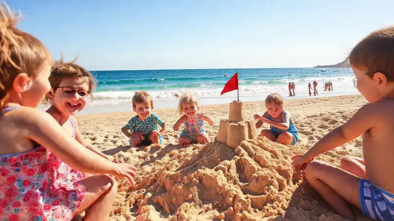 Niños felices en la playa Riazor