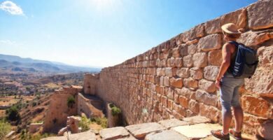 Un viajero admira la pared antigua