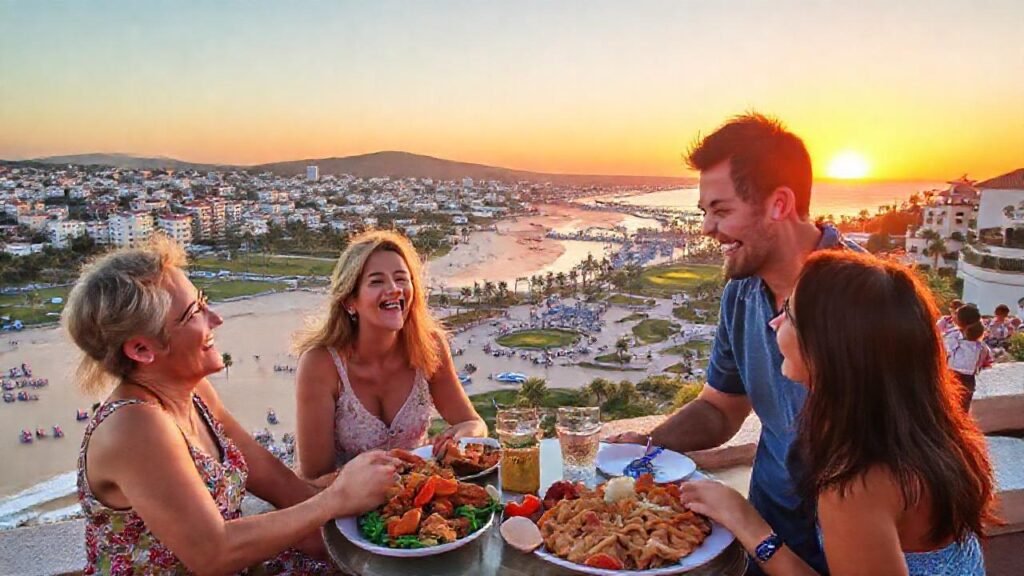 Una ciudad costera vibrante y feliz
