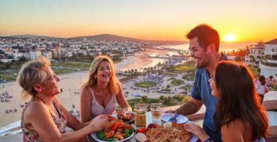 Una ciudad costera vibrante y feliz