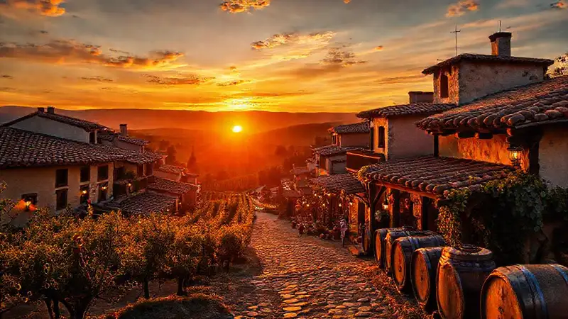 El pueblo español ofrece un atardecer festivo