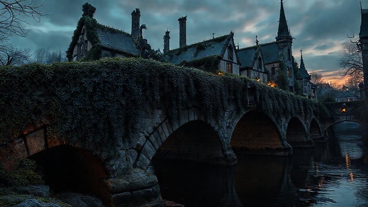 Puente antiguo, sombras y misterio