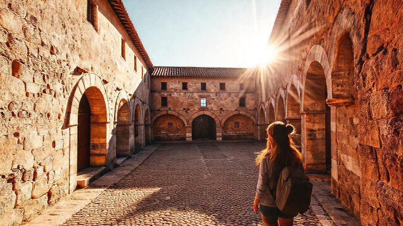 Monasterio portugués rústico, atmósfera serena y acogedora