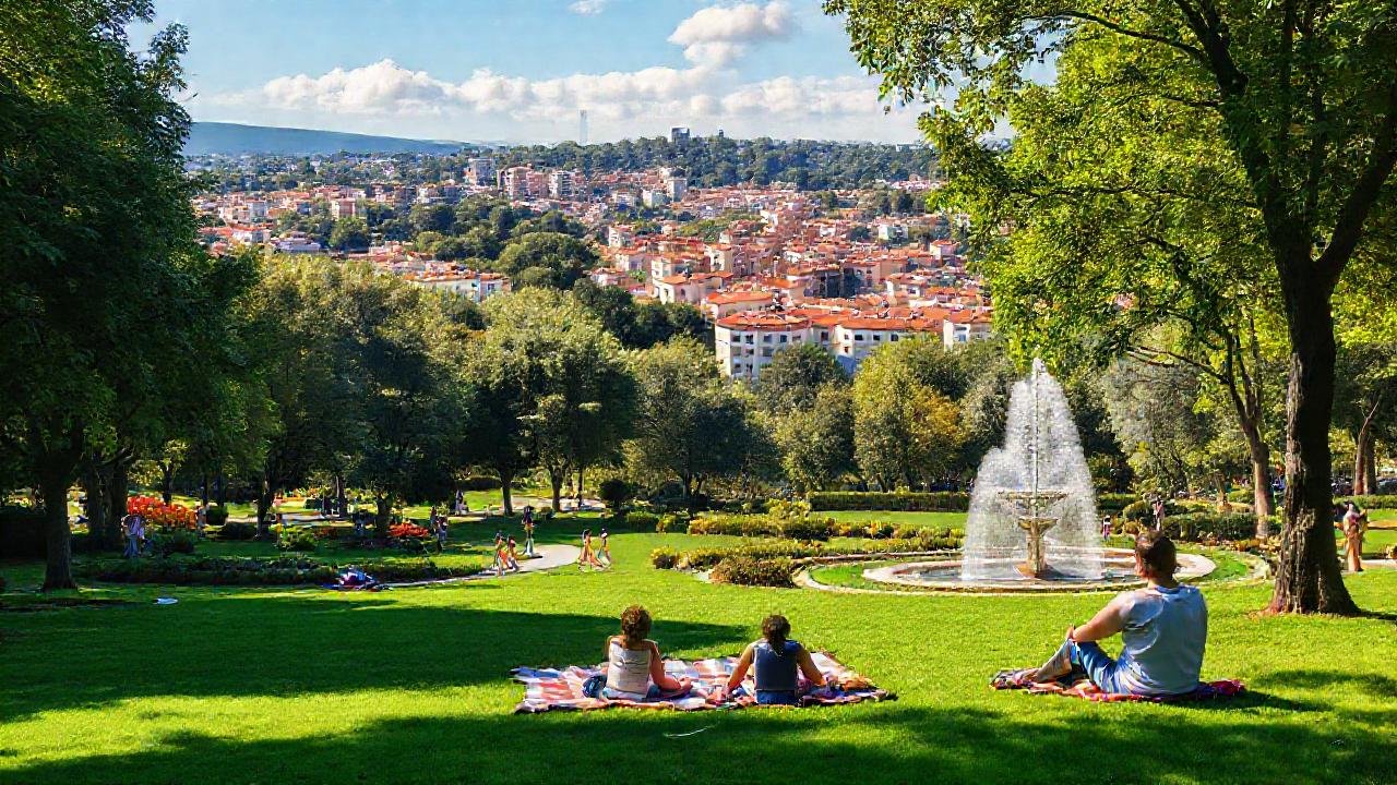 Parque urbano vibrante, A Coruña, sol y gente