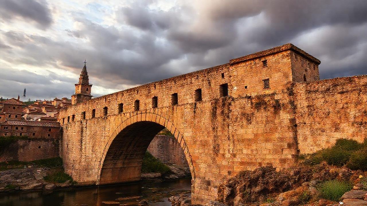 Pontevedra: puente antiguo, cielo dramático