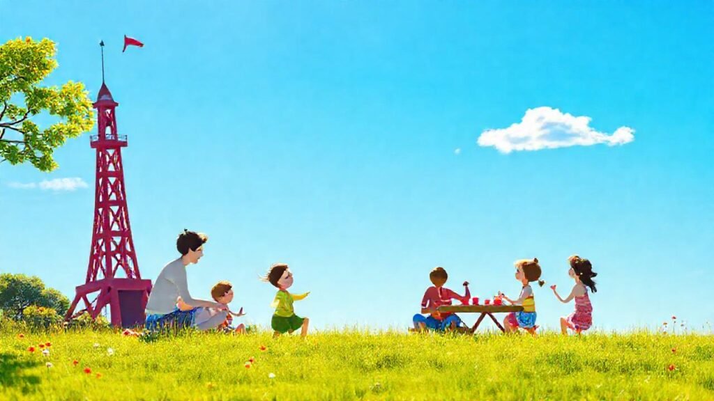 Una familia disfruta de un día soleado