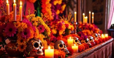 Altares mexicanos vibrantes