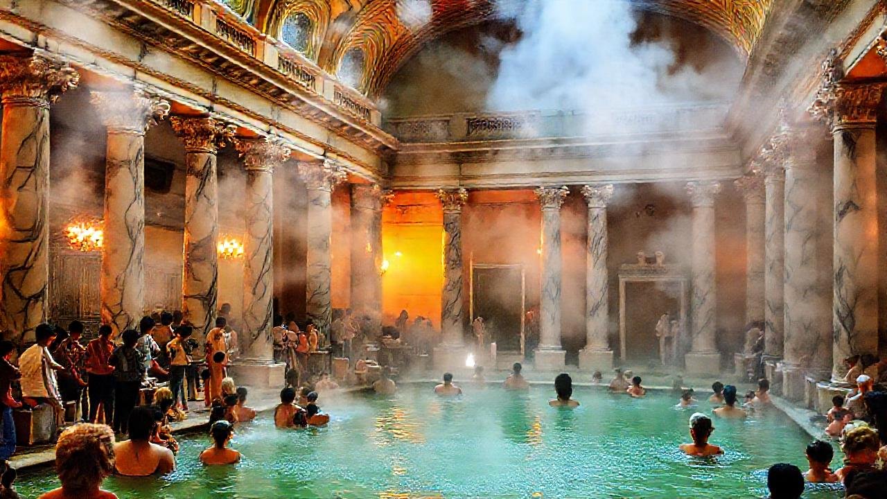 Turistas disfrutan de baños romanos opulentos