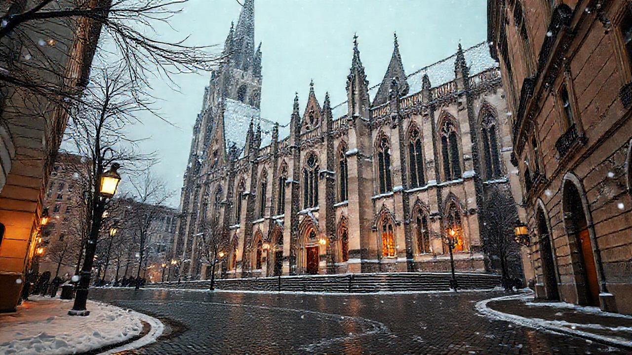 La catedral nevada irradia serenidad gótica